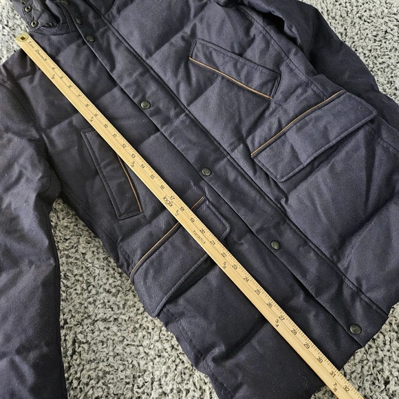 Massimo Dutti Men's S Small Navy Blue Wool Down Parka Coat Hooded Puffer Jacket - Picture 13 of 15